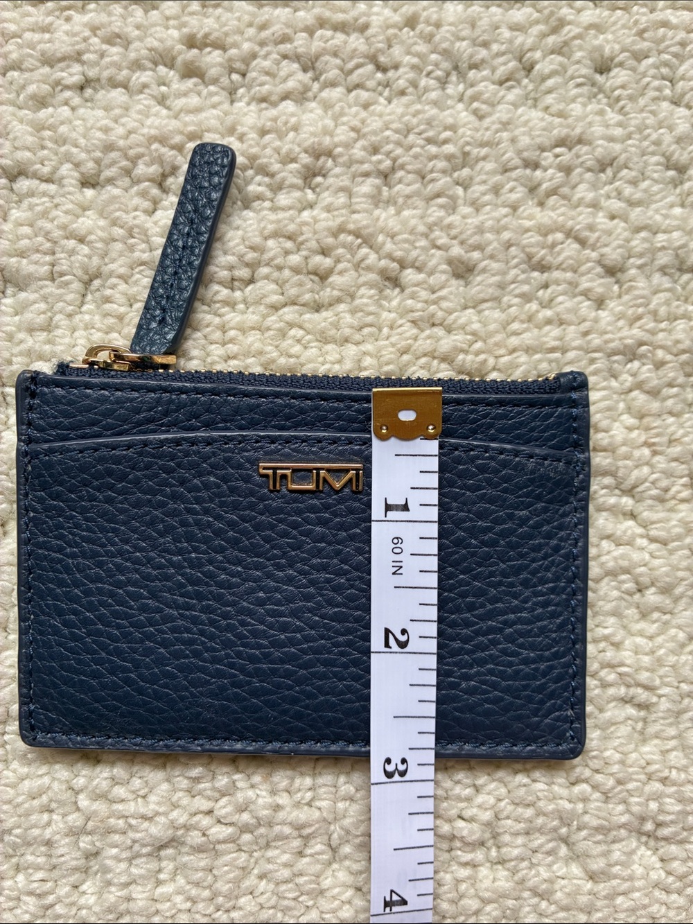 TUMI Navy Blue Leather Zip Card Case with Key Ring OS - Picture 7 of 8